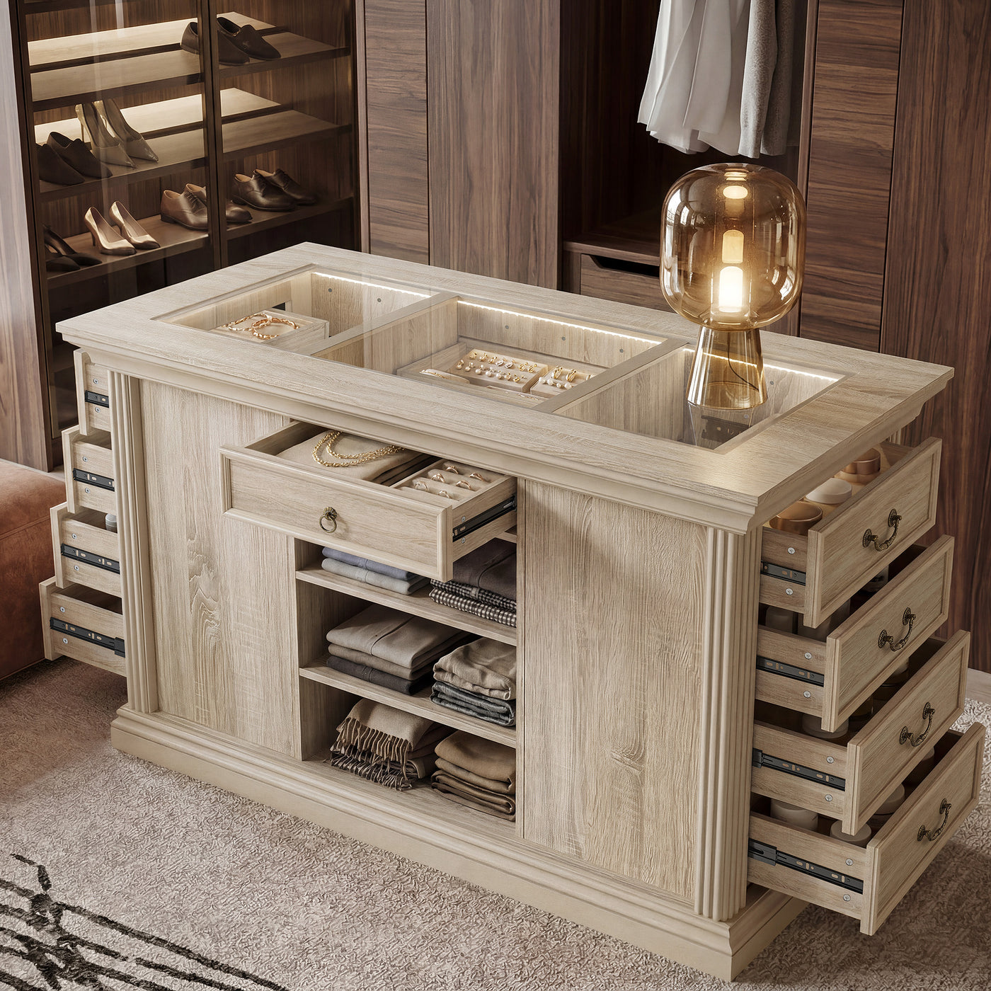 Kitchen Island with Drawers and Storage-Natural
