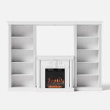 White Entertainment Center with Built-In Electric Fireplace and 5-Tier Bookcases