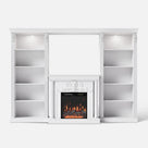 White Entertainment Center with Built-In Electric Fireplace and 5-Tier Bookcases