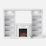 White Entertainment Center with Built-In Electric Fireplace and 5-Tier Bookcases