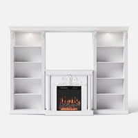 White Entertainment Center with Built-In Electric Fireplace and 5-Tier Bookcases