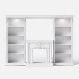 White Entertainment Center with 5-Tier Bookcases and Built-In Lighting