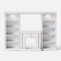 White Entertainment Center with 5-Tier Bookcases and Built-In Lighting