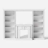 White Entertainment Center with 5-Tier Bookcases and Built-In Lighting