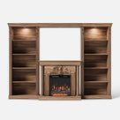 Walnut Entertainment Center with Built-In Electric Fireplace and 5-Tier Bookcases