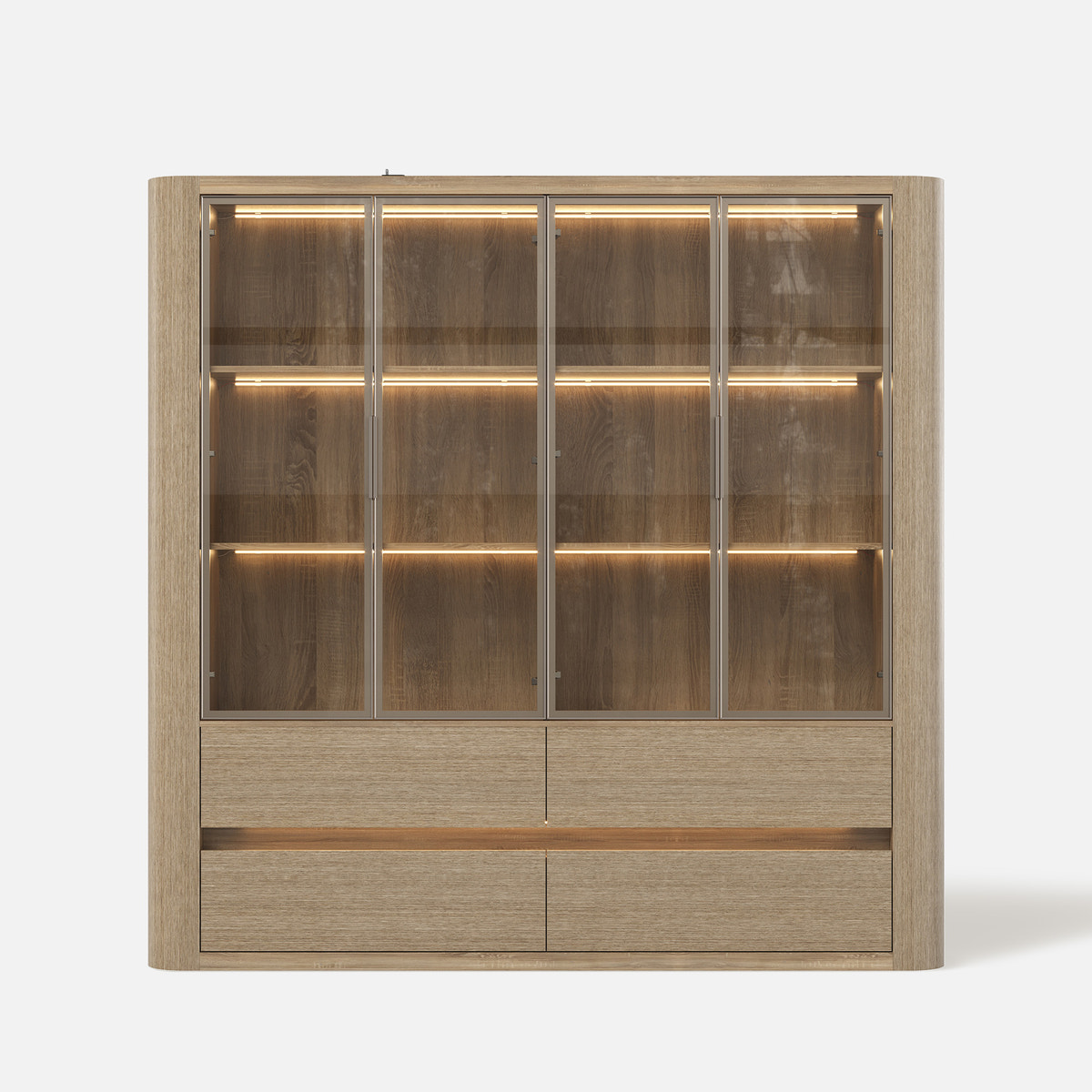 Curved Glass Display Cabinet with LED Light