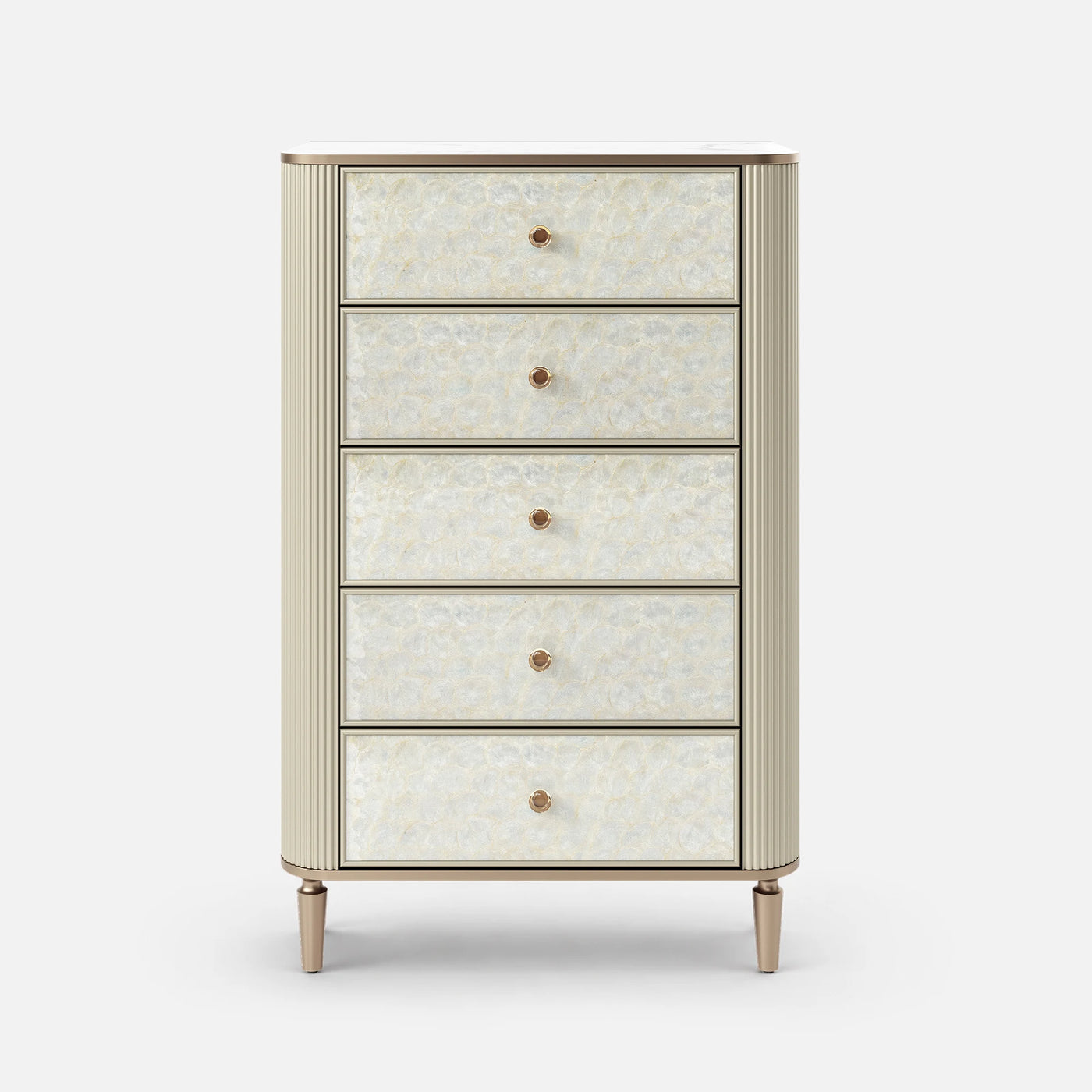 Nacre 5-Drawer Chest with Marble-Style Top