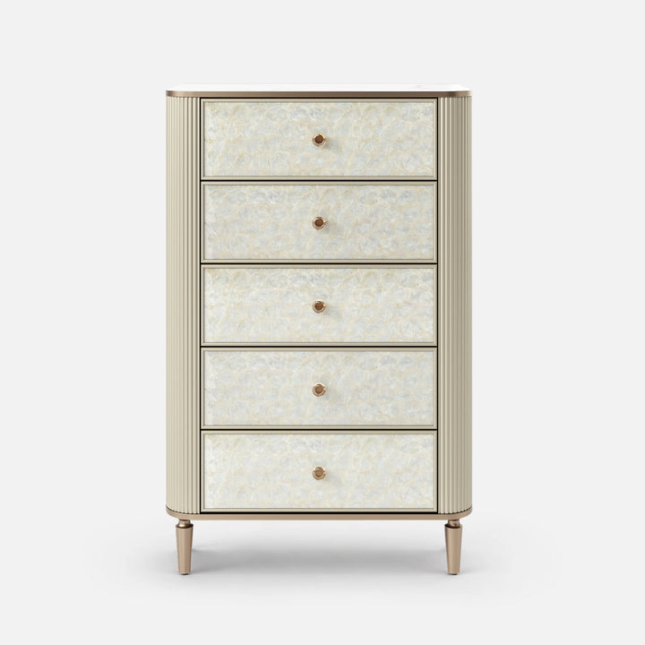 Nacre 5-Drawer Chest with Marble-Style Top