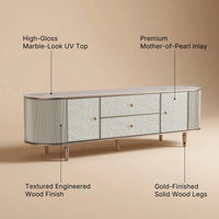 Nacre TV Stand with Mother-of-Pearl Fronts and Marble-Style Top