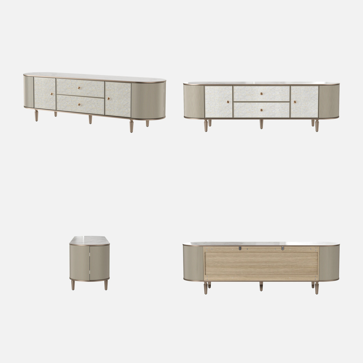 Nacre TV Stand with Mother-of-Pearl Fronts and Marble-Style Top