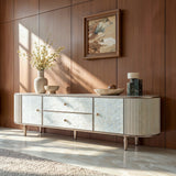 Nacre TV Stand with Mother-of-Pearl Fronts and Marble-Style Top