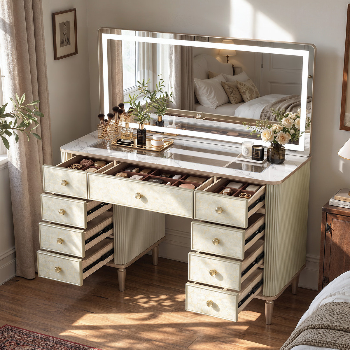 Nacre Makeup Vanity Desk with Mirror