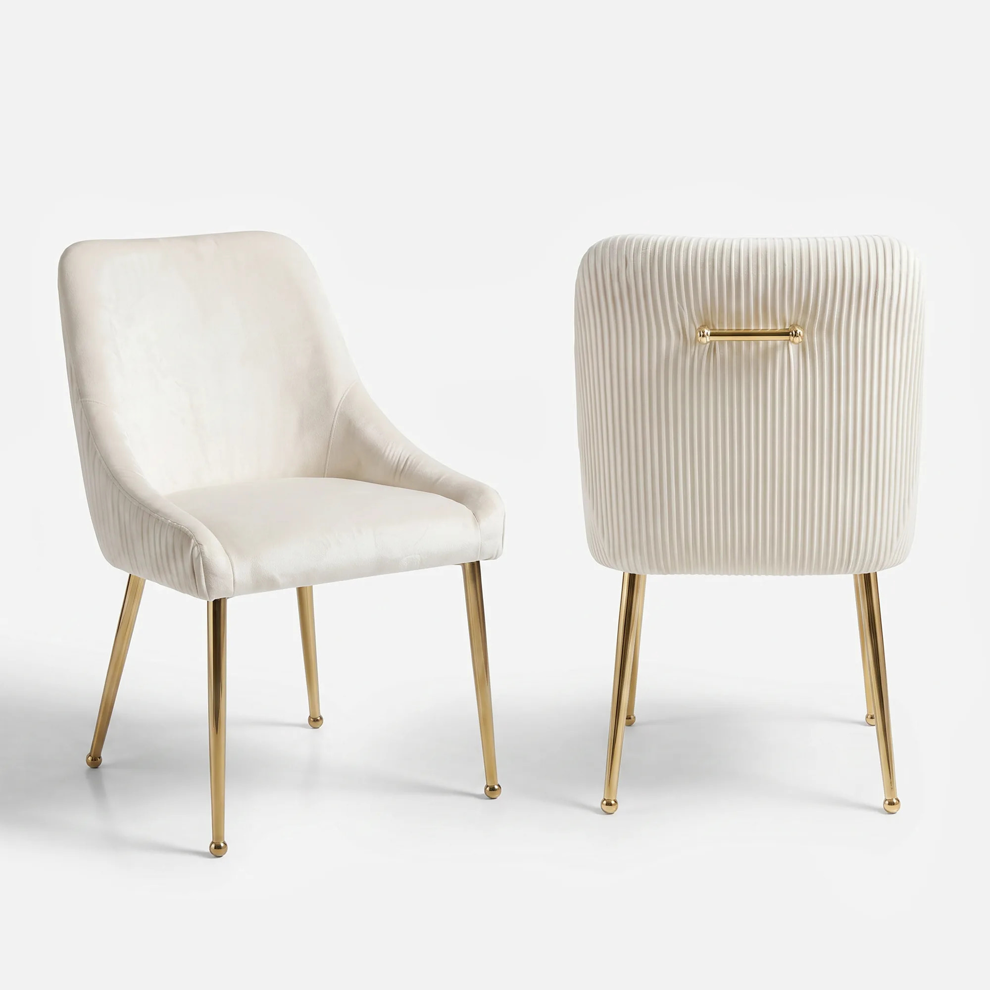 Upholstered Dining Chair with Velvet Fabric and Metal Legs Set of 2