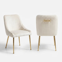 Upholstered Dining Chair with Velvet Fabric and Metal Legs Set of 2