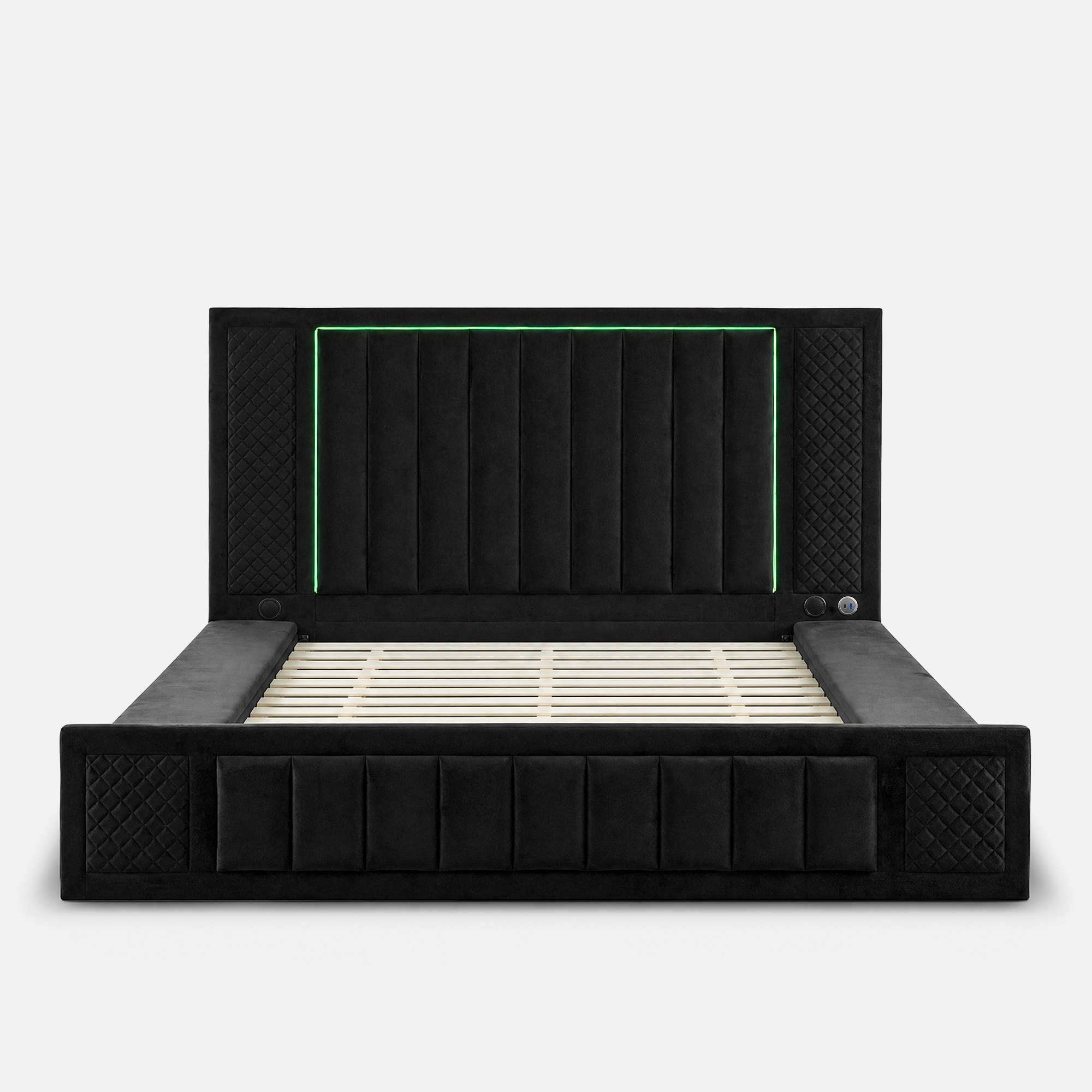 Queen Size LED Storage Bed with Upholstered Headboard
