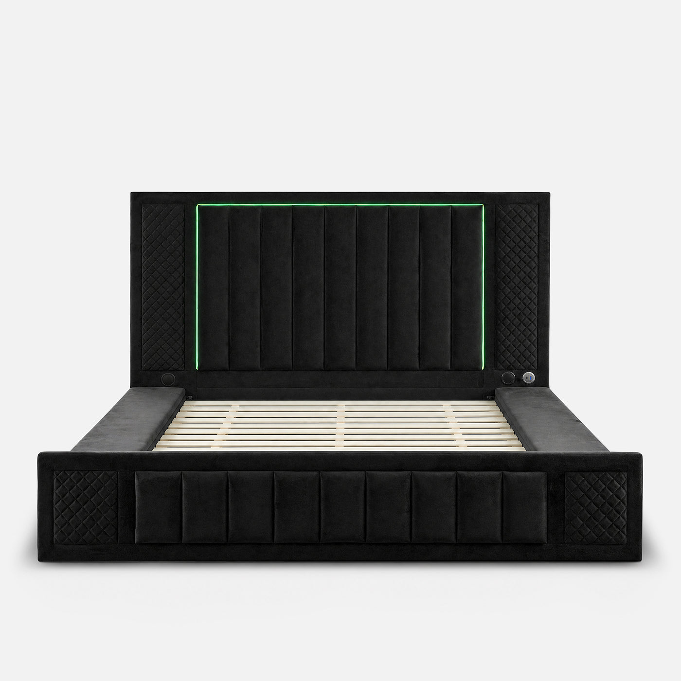 Queen Size LED Storage Bed with Upholstered Headboard