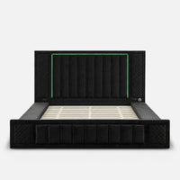 Queen Size LED Storage Bed with Upholstered Headboard
