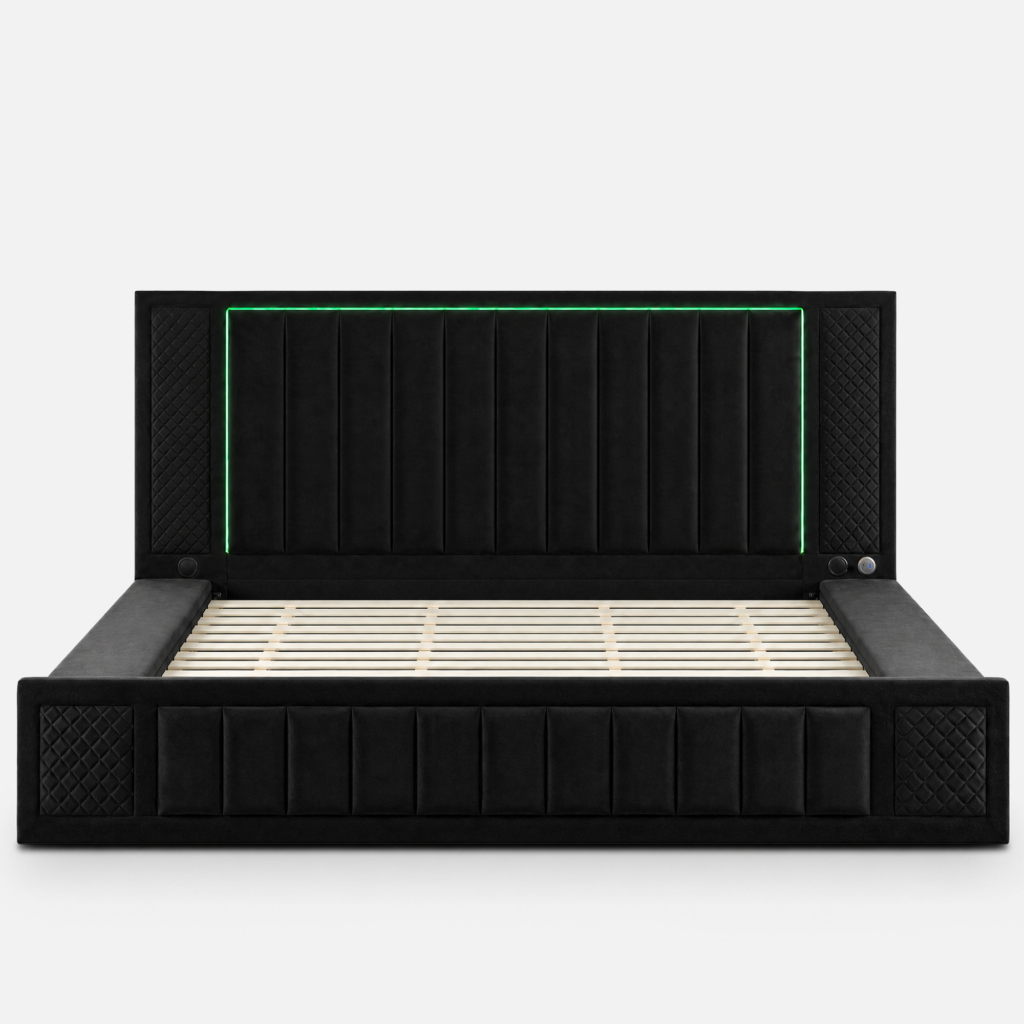 King Size LED Storage Bed with Upholstered Headboard