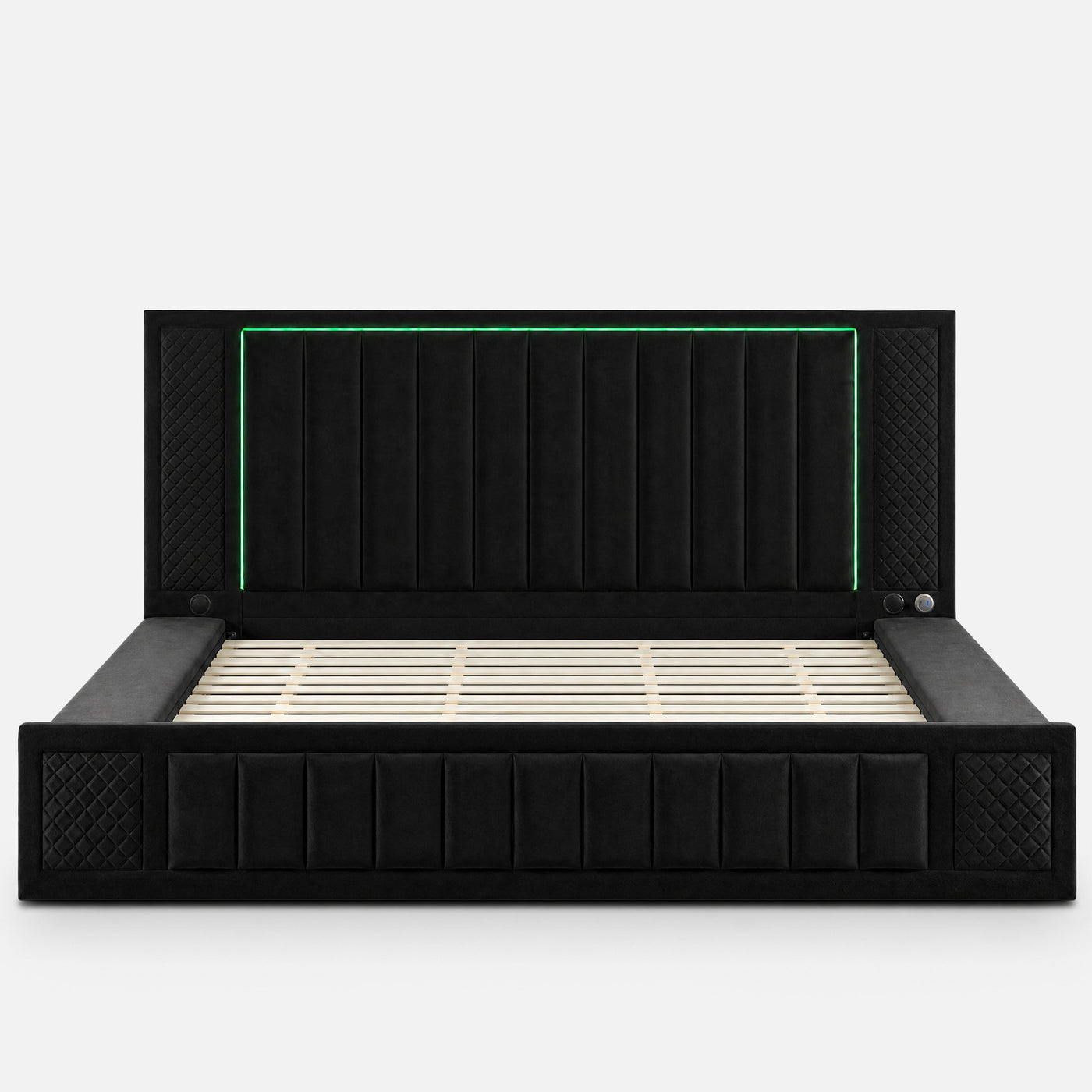 King Size LED Storage Bed with Upholstered Headboard