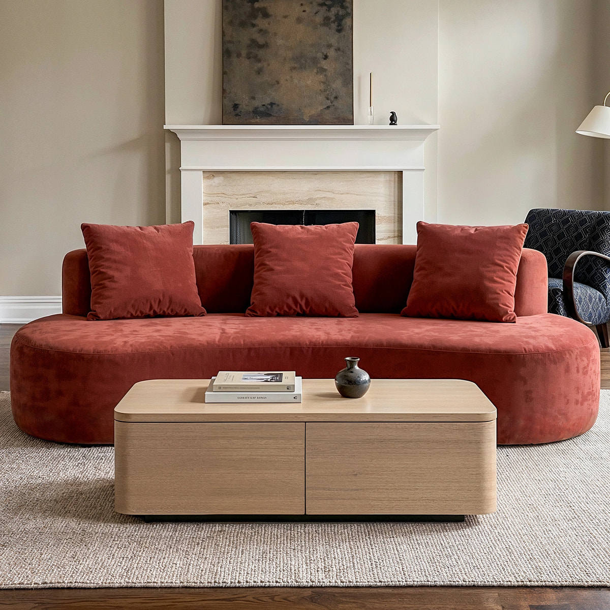 Freya Curved Sofa and Orbis Coffee Table Set – Terracotta