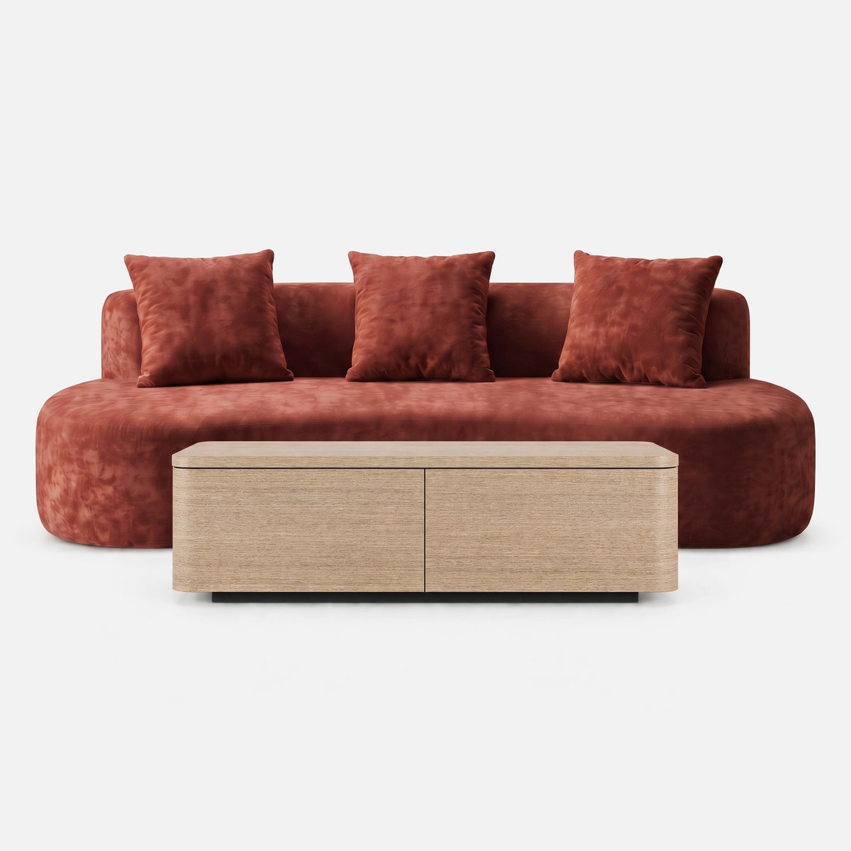 Freya Curved Sofa and Orbis Coffee Table Set – Terracotta