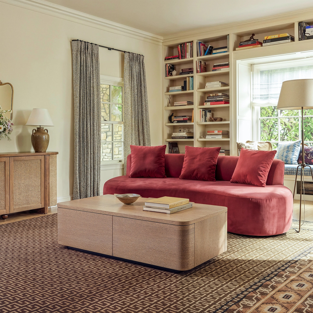 Freya Curved Sofa and Orbis Coffee Table Set – Terracotta