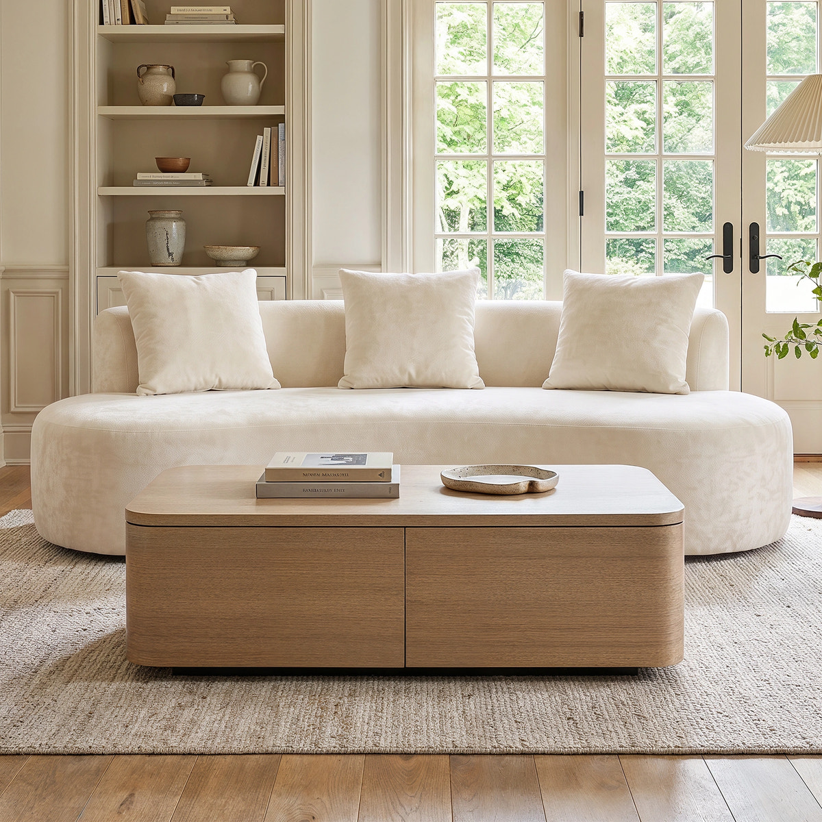 Freya Curved Sofa and Orbis Coffee Table Set – Ivory