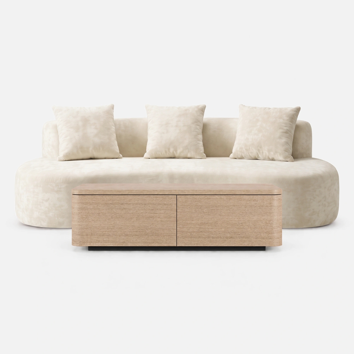 Freya Curved Sofa and Orbis Coffee Table Set – Ivory