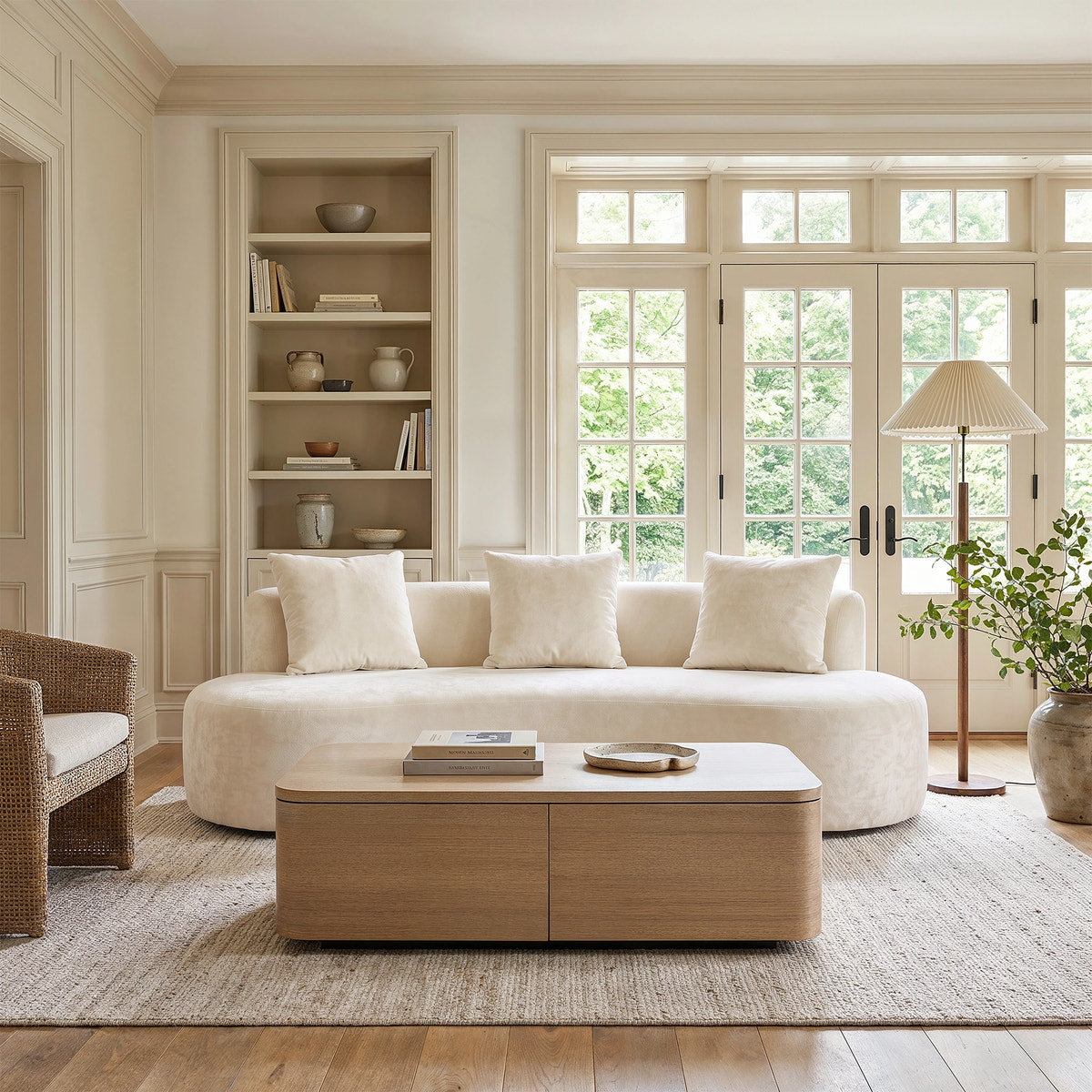 Freya Curved Sofa and Orbis Coffee Table Set – Ivory