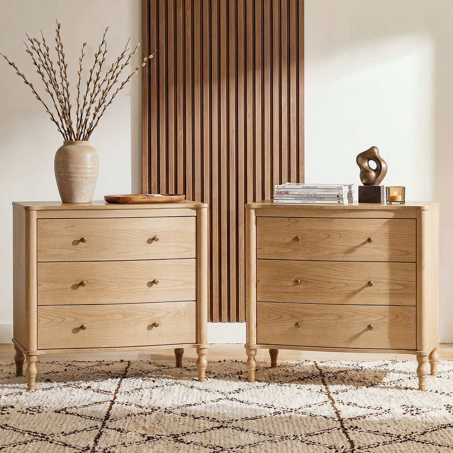 Curva 3-Drawer Nightstand Set of 2-Natural