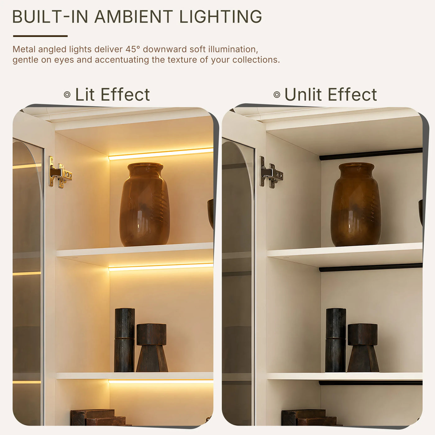 Arched Display Cabinet with Glass Doors and Integrated Lighting