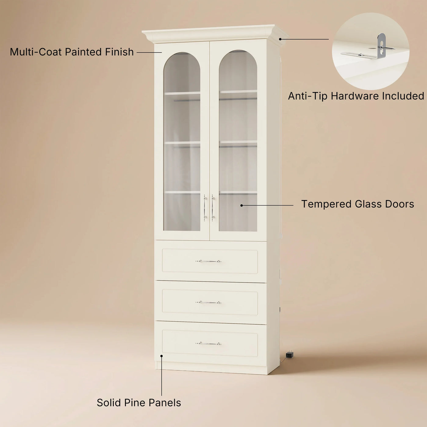 Arched Display Cabinet with Glass Doors and Integrated Lighting