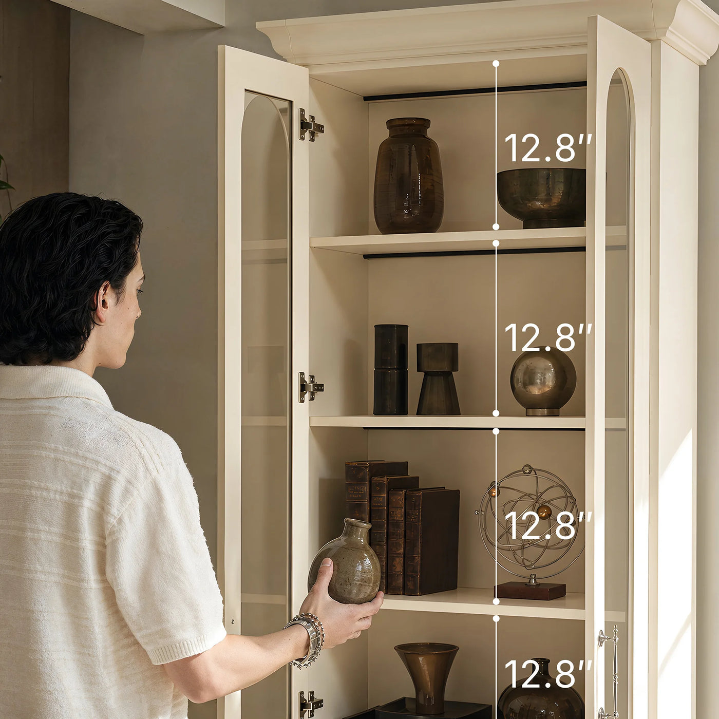Arched Display Cabinet with Glass Doors and Integrated Lighting