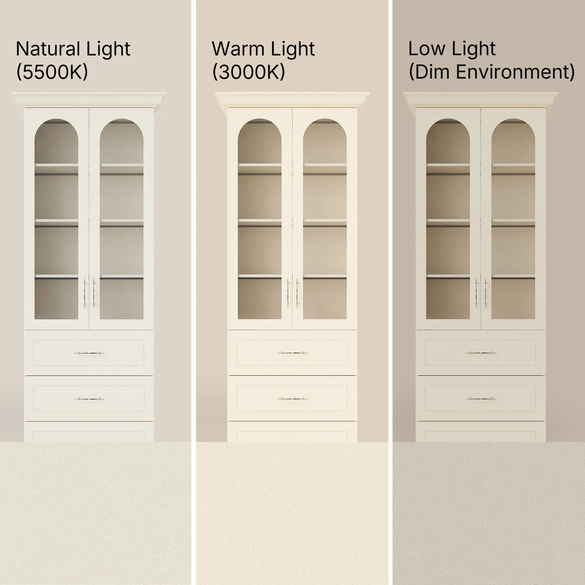 Arched Display Cabinet with Glass Doors and Integrated Lighting
