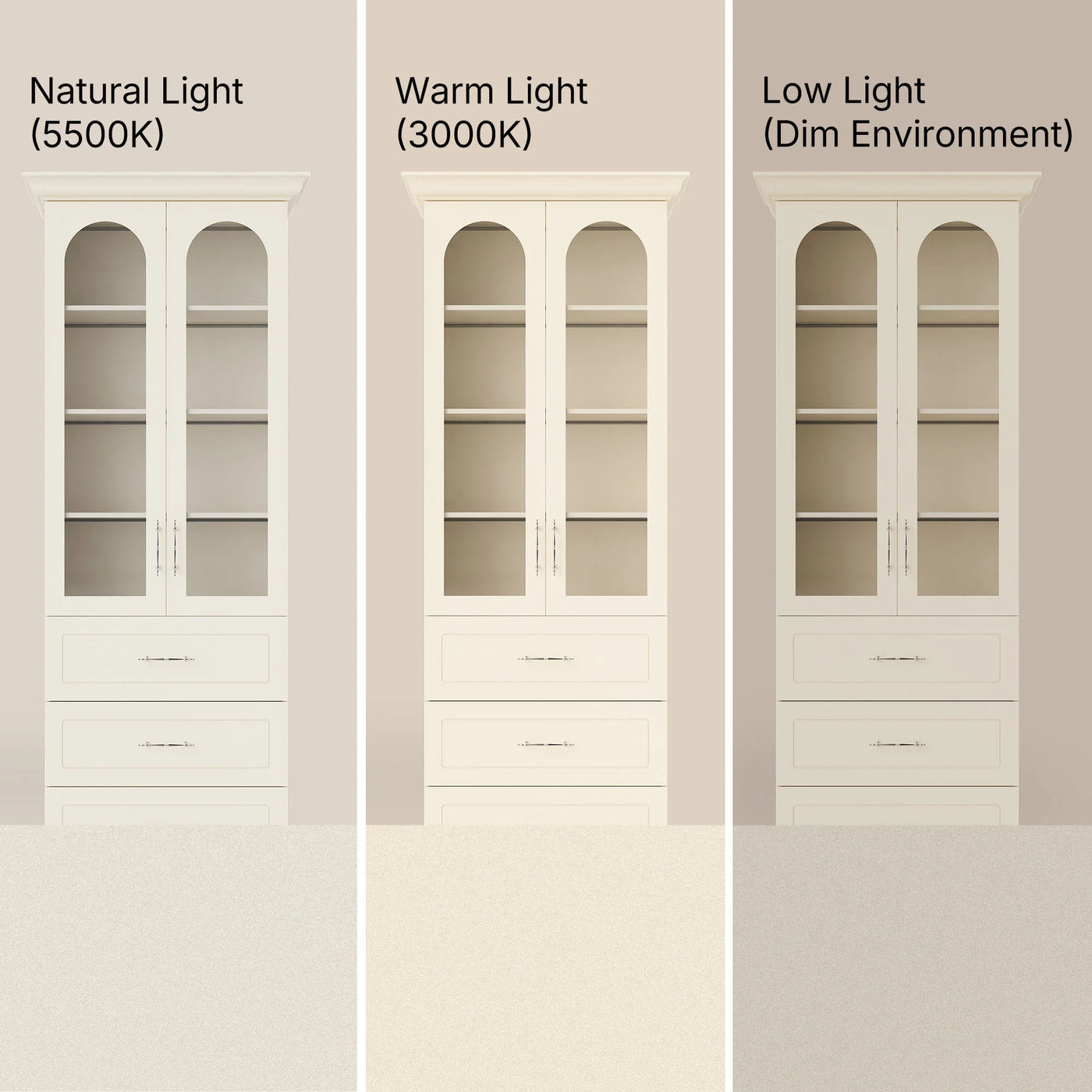 Arched Display Cabinet with Glass Doors and Integrated Lighting