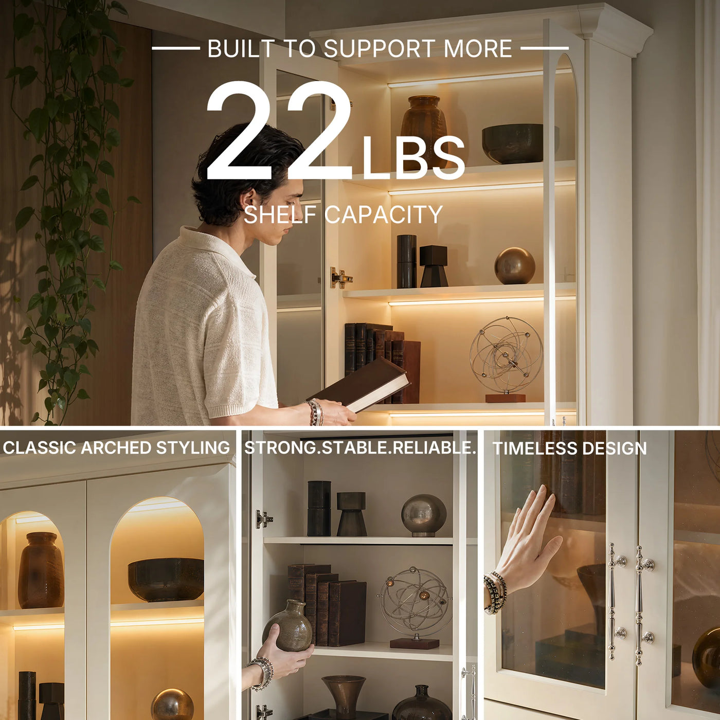 Arched Display Cabinet with Glass Doors and Integrated Lighting