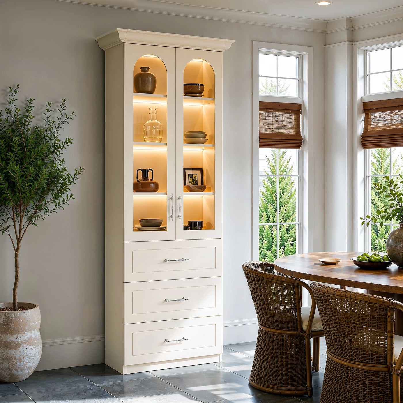 Arched Display Cabinet with Glass Doors and Integrated Lighting