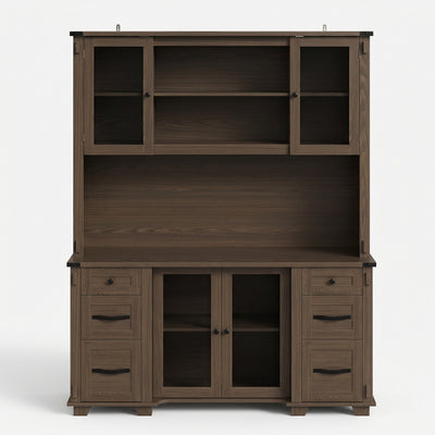 Wood Bookcase with Mesh Doors, Drawers and Open Shelving