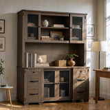 Wood Bookcase with Mesh Doors, Drawers and Open Shelving