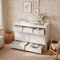 Solid Wood Changing Table with Drawers and Round Knob Handles-White