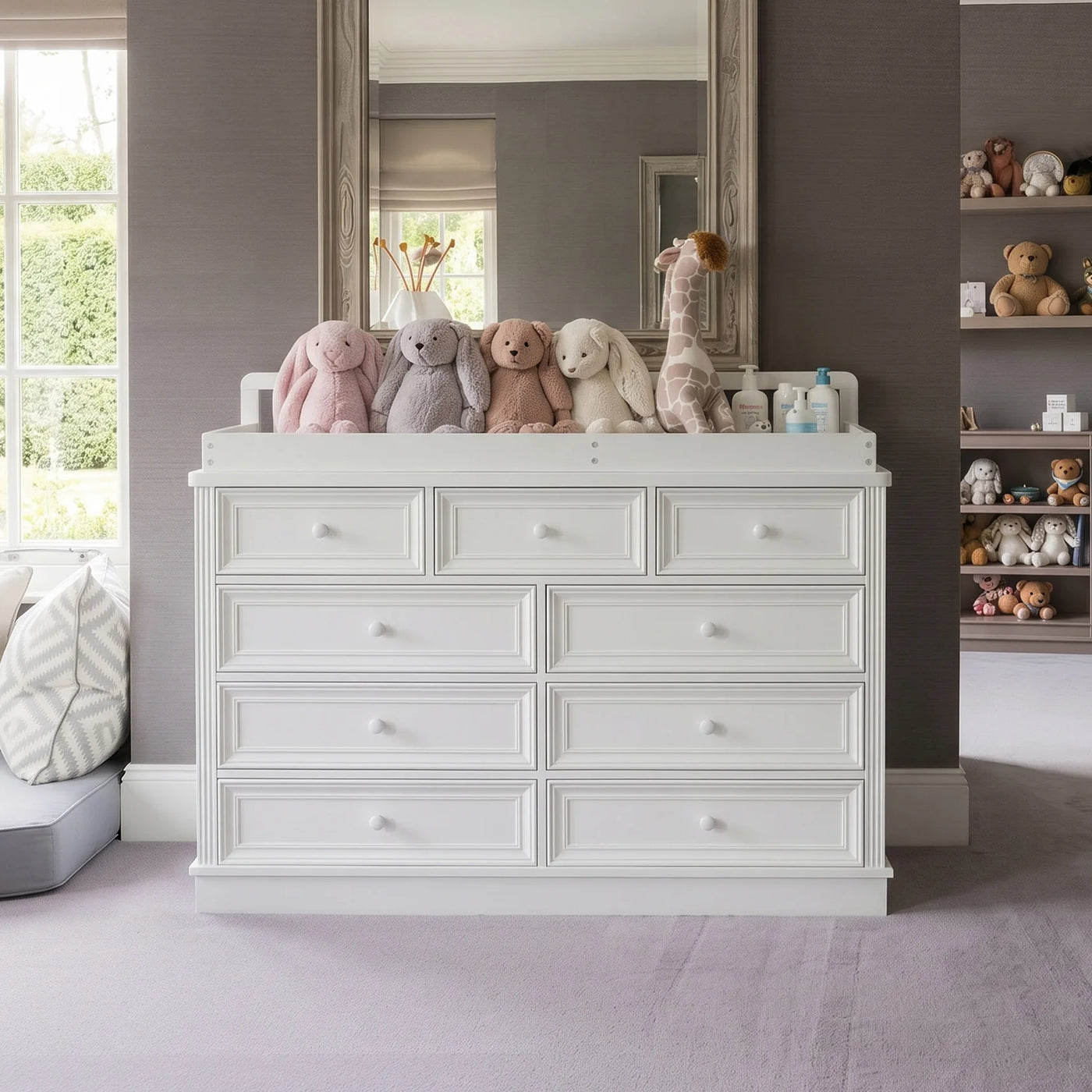 Solid Wood Changing Table with Drawers and Round Knob Handles-White