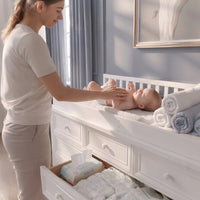 Solid Wood Changing Table with Drawers and Round Knob Handles-White