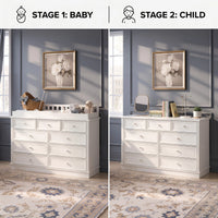 Solid Wood Changing Table with Drawers and Round Knob Handles-White
