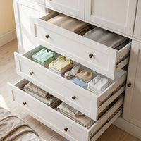 6-Door Wardrobe Armoire with Drawers - White