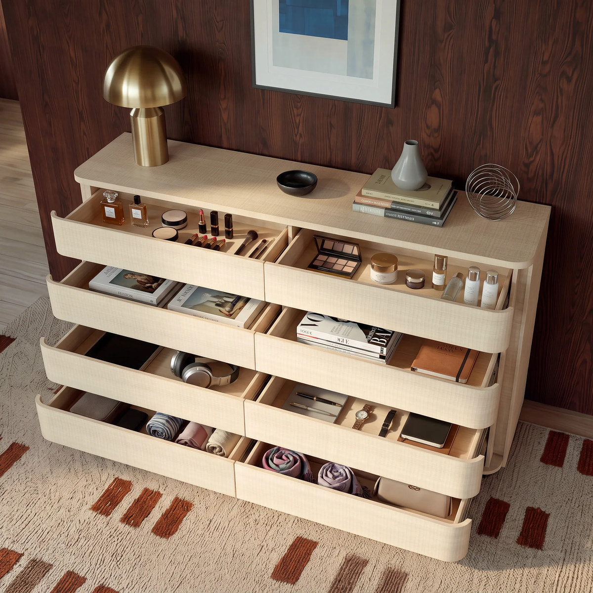 Orbis Soft Curve 8-Drawer Dresser – Natural Wood
