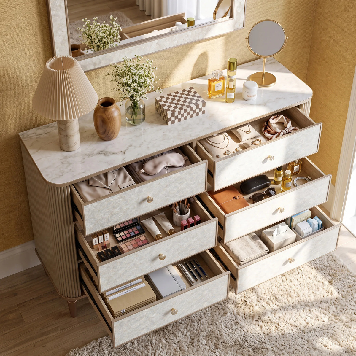 Nacre Mother-of-Pearl Inspired Dresser & Mirror Set
