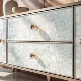 Nacre TV Stand with Mother-of-Pearl Fronts and Marble-Style Top