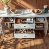 Nacre TV Stand with Mother-of-Pearl Fronts and Marble-Style Top