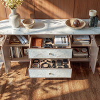 Nacre TV Stand with Mother-of-Pearl Fronts and Marble-Style Top