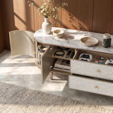 Nacre TV Stand with Mother-of-Pearl Fronts and Marble-Style Top